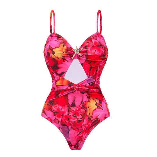 Damen Einteiler Badeanzug mit floralem Design und Cut-Out Akzenten EB