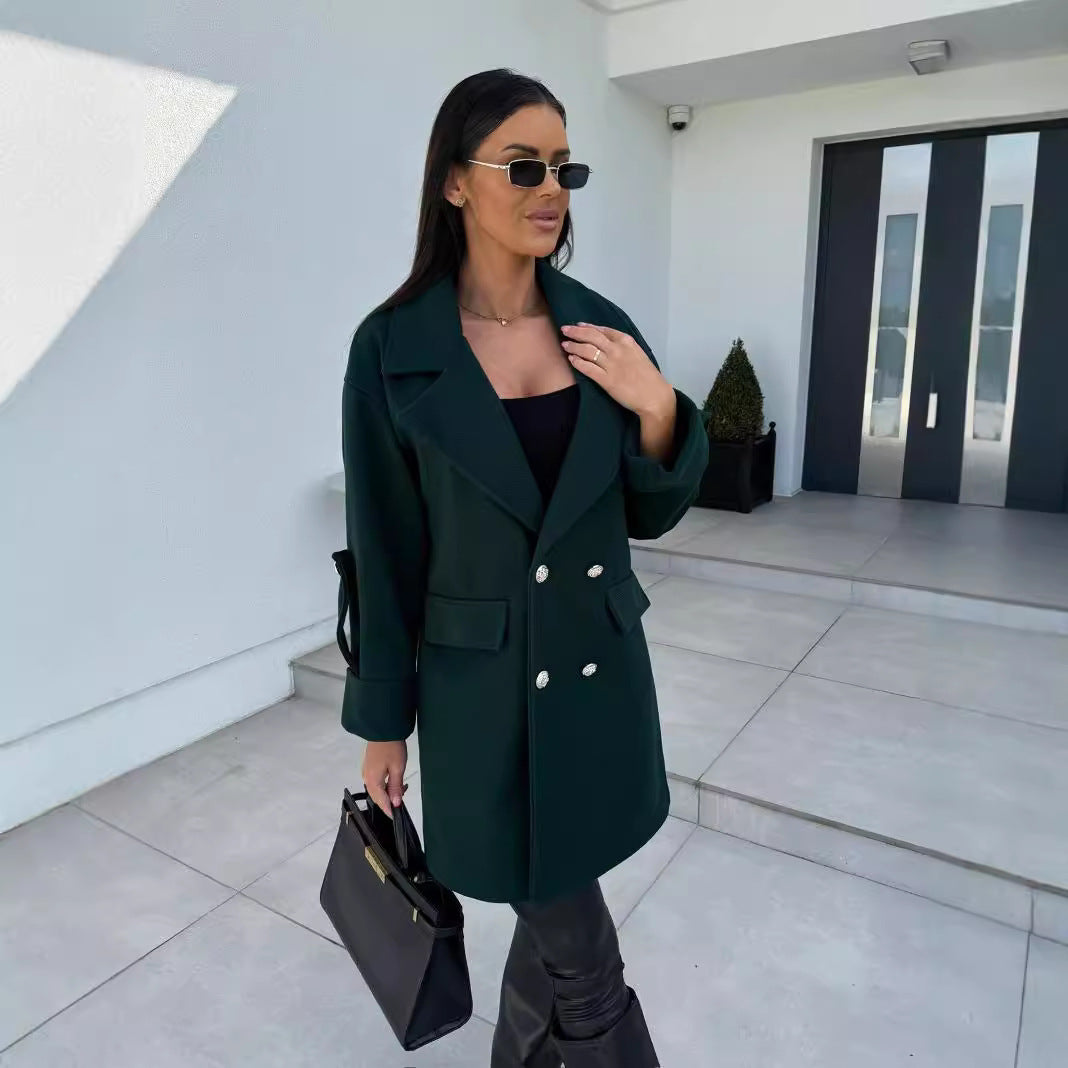 Damen Eleganter Oversized-Blazer mit doppelter Knopfleiste und praktischen Taschen EB