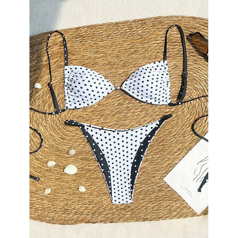Damen Triangel-Bikini mit kontrastierenden Punkten und verstellbaren Trägern EB