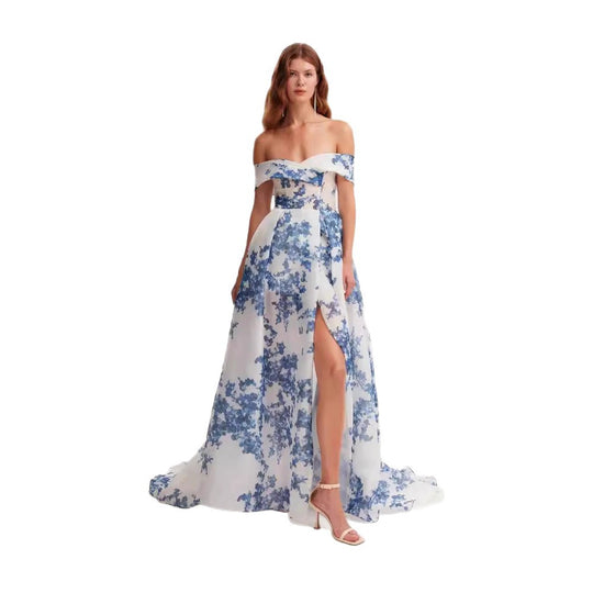 Damen Maxikleid aus Chiffon mit Blumenmuster EB