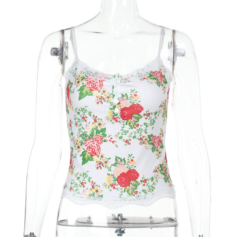 Damen Top mit Spitzenbesatz und floralen Mustern EB