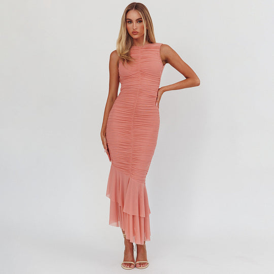 Damen Elegantes Maxikleid mit Rüschendetails EB