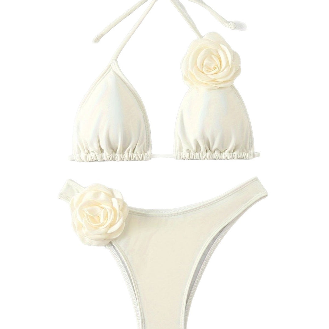 Damen Sexy Triangel-Bikini mit Blumendetails EB