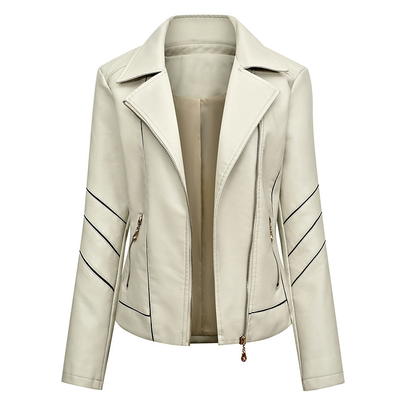 Damen modische Kunstlederjacke mit schicker Zipp-Detailierung EB