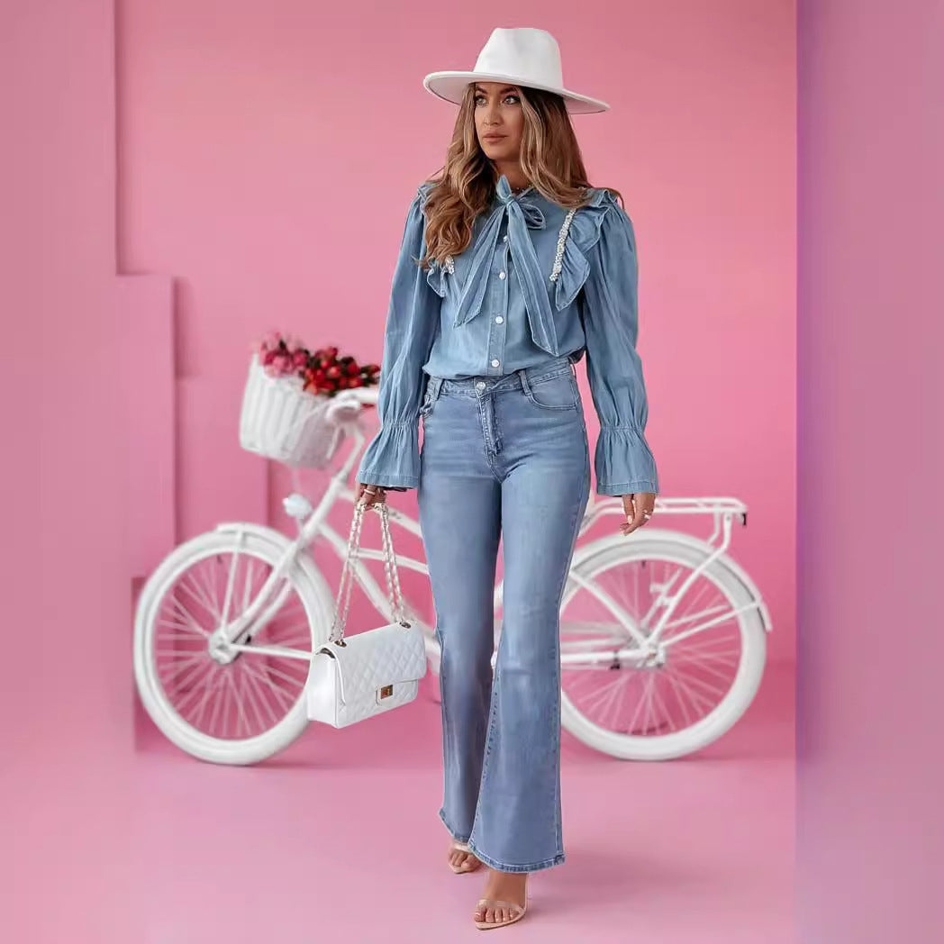 Damen Flared Jeans im eleganten Vintage-Look mit hoher Taille EB