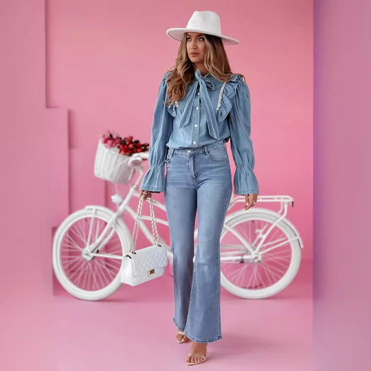 Damen Flared Jeans im eleganten Vintage-Look mit hoher Taille EB