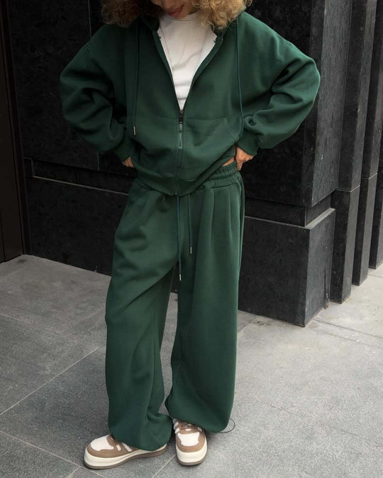 Damen oversized Kapuzenjacke mit Reißverschluss und weiten Jogginghose Lounge-Set EB