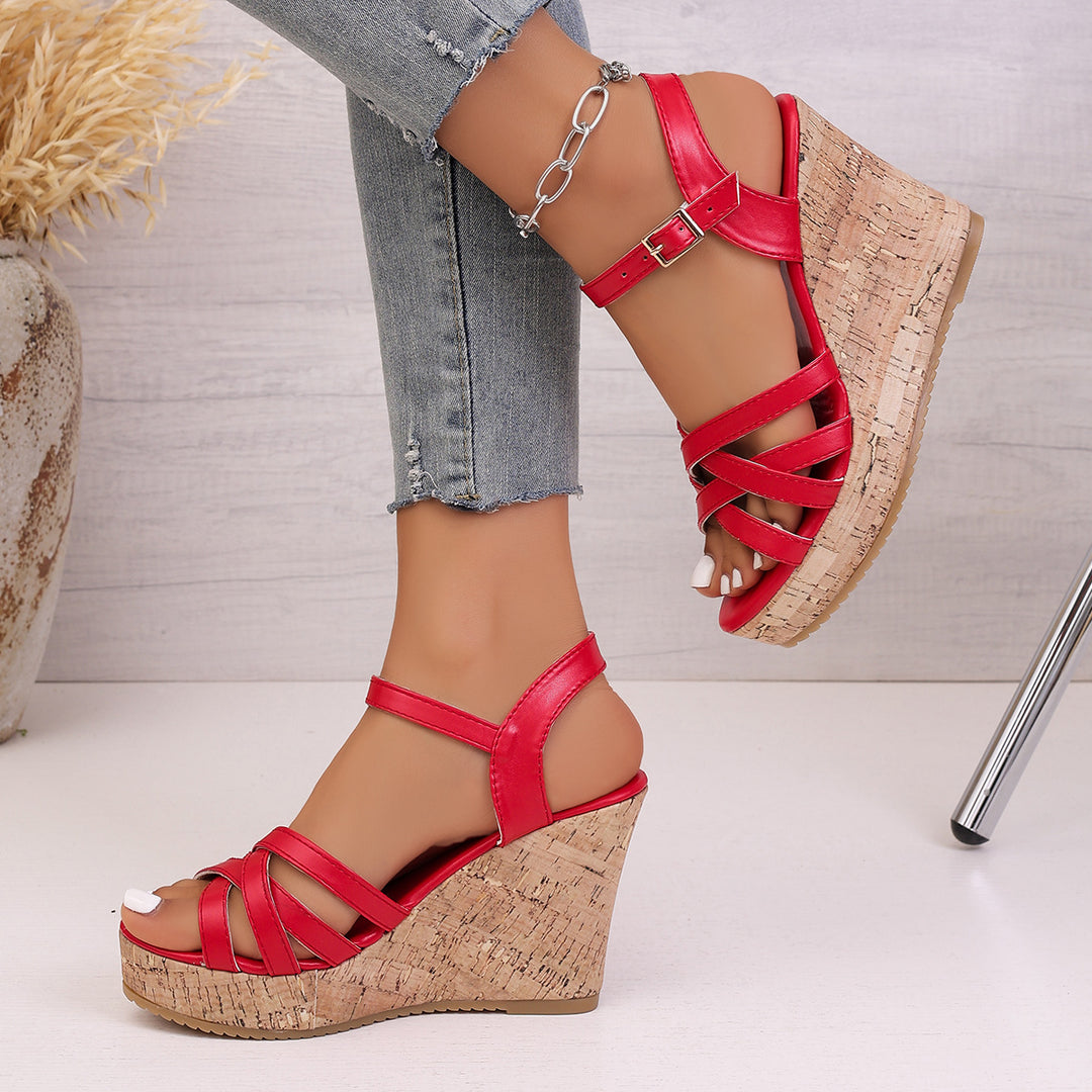Damen Wedge-Sandalen mit modischem Riemen-Design und komfortabler Korksohle EB
