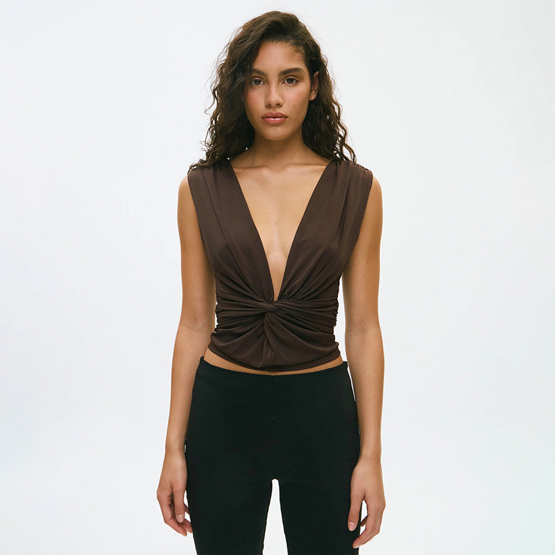 Damen elegantes Wickeloberteil mit tiefem V-Ausschnitt und raffinierter Drapierung EB