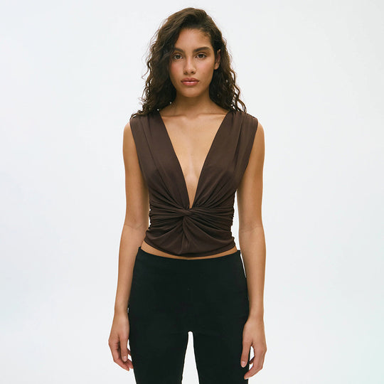Damen elegantes Wickeloberteil mit tiefem V-Ausschnitt und raffinierter Drapierung EB