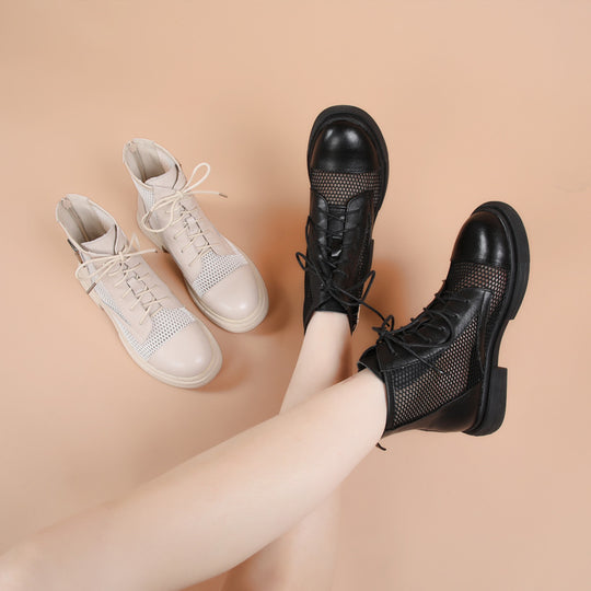 Damen Luftige Schnürstiefeletten aus Mesh und Leder EB