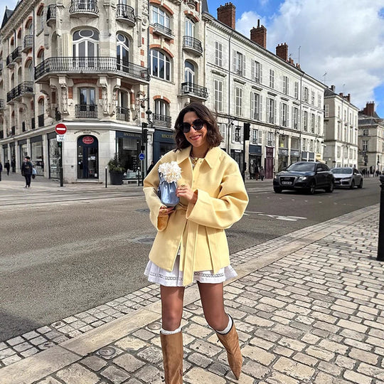 Damen Oversized jacke mit breitem Revers und Taillengürtel EB