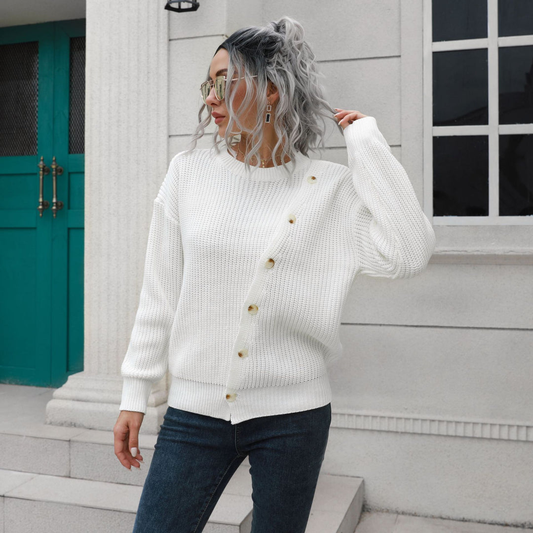 Damen Strickpullover mit dekorativen Knopf-Details und lässigem Schnitt EB