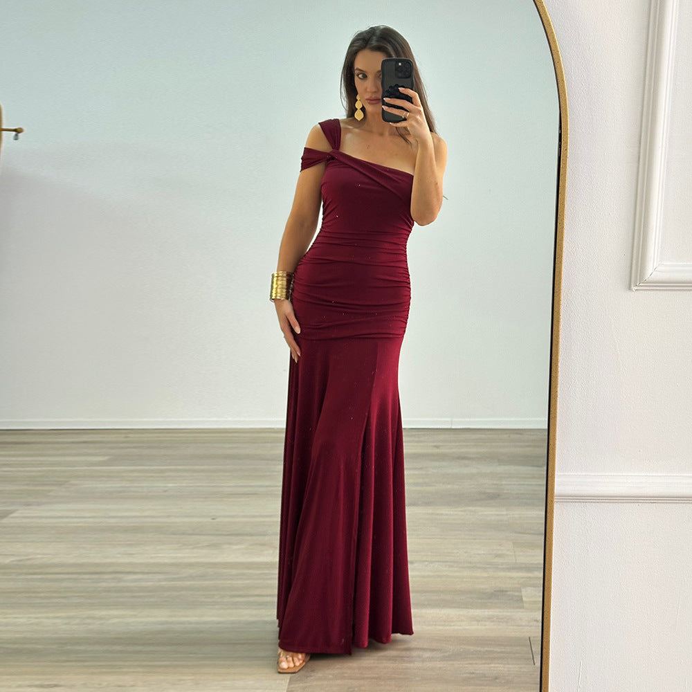 Damen elegantes, tailliertes Abendkleid mit asymmetrischem Träger EB