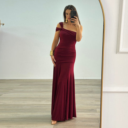 Damen elegantes, tailliertes Abendkleid mit asymmetrischem Träger EB