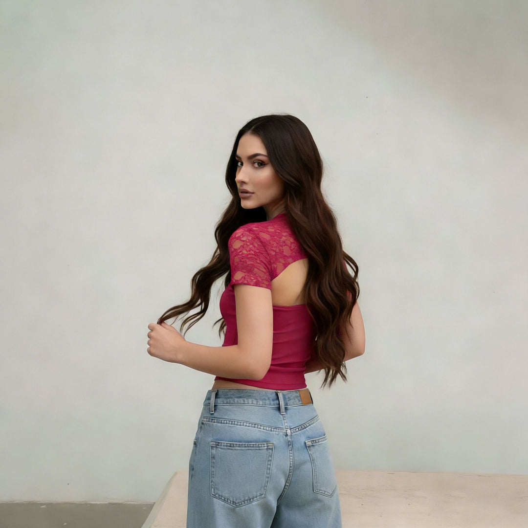 Damen Cropped Top mit Spitzenmuster und figurbetontem Schnitt EB