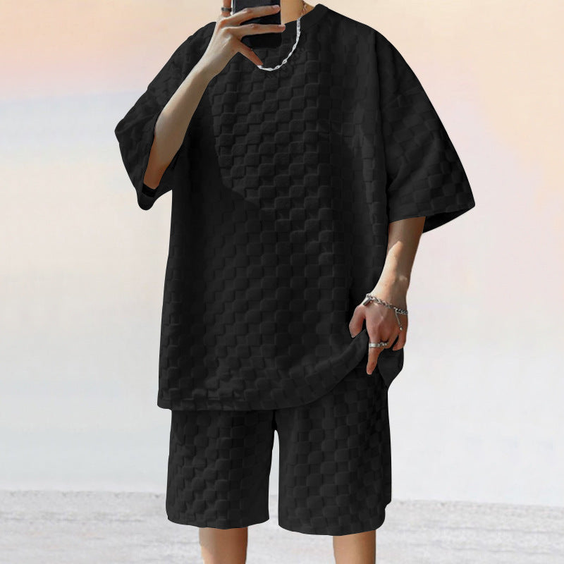 Herren lässiges Set aus strukturiertem Oberteil und Shorts EB