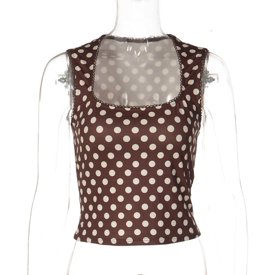 Damen Polka-Dot Cropped-Top mit quadratischem Ausschnitt und elastischem Bund EB