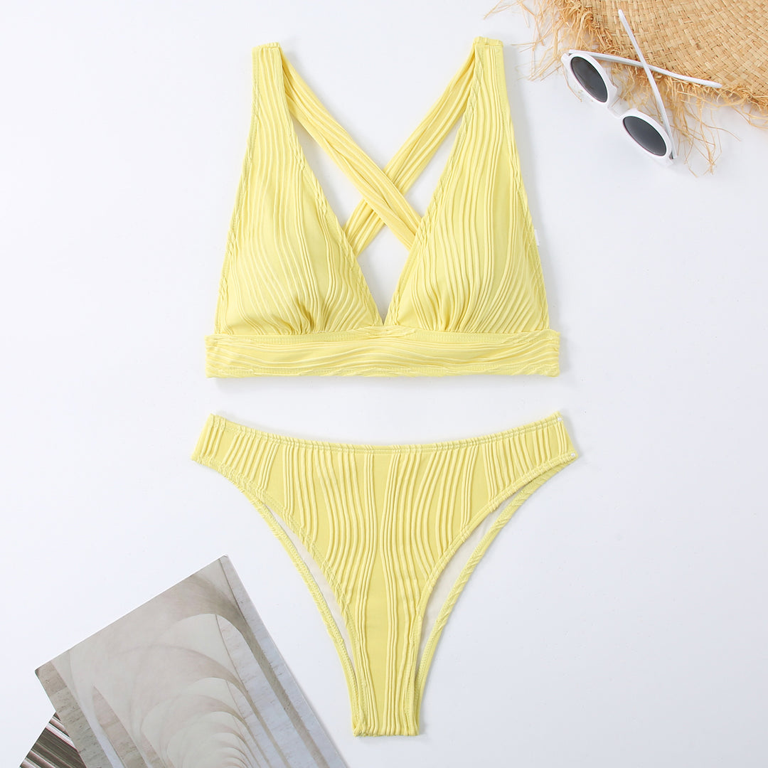 Damen Gestreifter Bikini mit raffiniertem Kreuz-Design EB