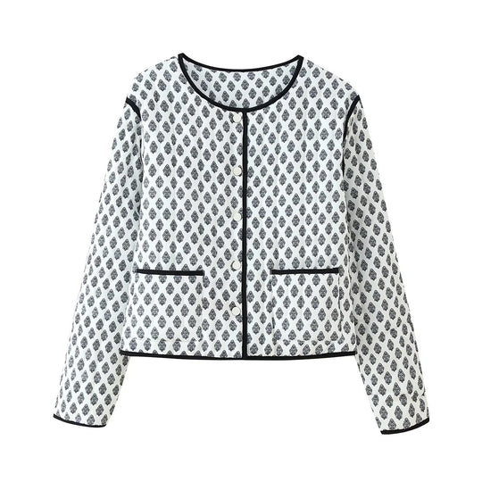Damen modische kurz geschnittene Jacke mit kontrastierenden Paspeln und praktischen Taschen EB