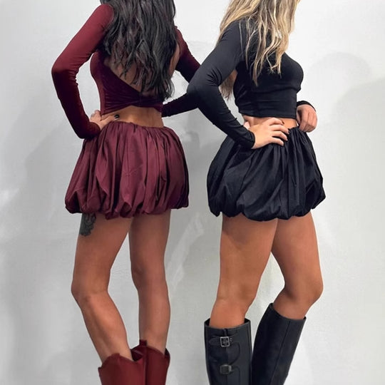 Damen Kurzes Volantkleid mit langem Arm und elastischem Taillenbund EB