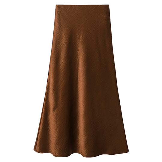 Damen  eleganter Midirock aus Satin mit A-Linie und nahtlosem Bund EB