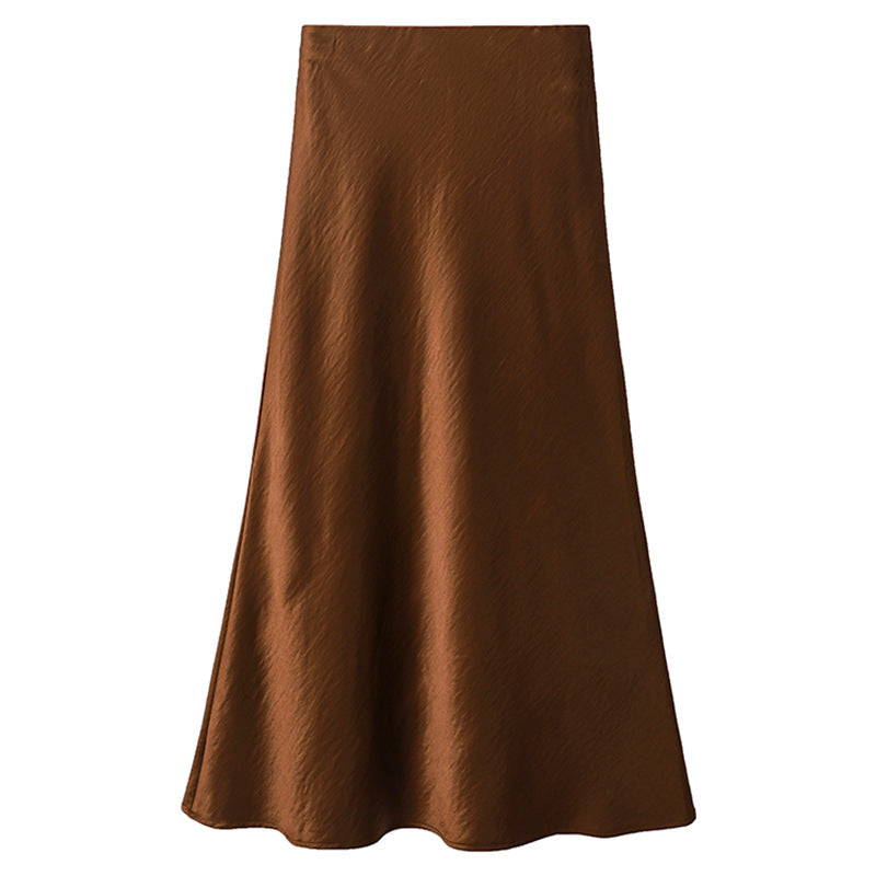 Damen  schwingender Midirock aus satinierter Viskose mit glattem Taillenbund EB