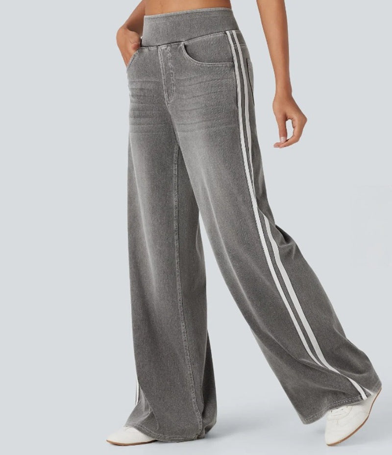Damen nan weite Sweatpant in Jeansoptik mit seitlichen Kontraststreifen und Komfortbund EB
