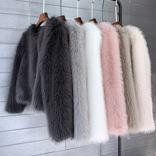 Damen Flauschige Kurzjacke aus hochwertigem Kunstfell mit eleganten Ärmeln EB