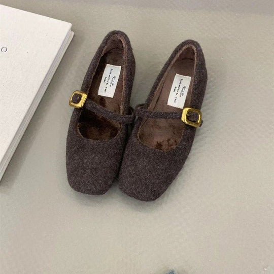 Damen elegante Filz-Ballerinas mit modischer Schnallenverzierung EB