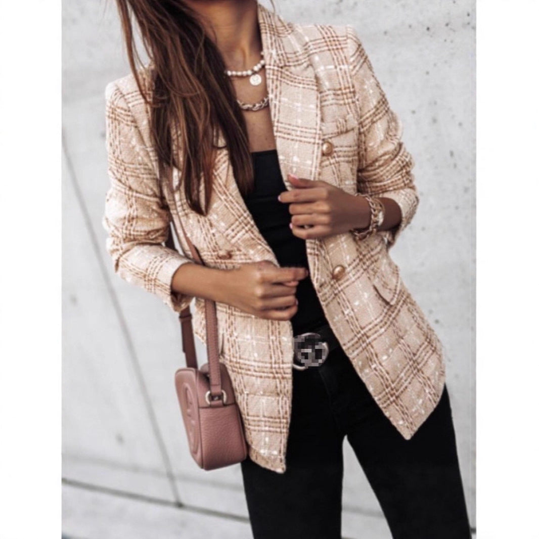 Damen nan eleganter Tweed-Blazer mit Doppelknopf, strukturierter Webung und aufgesetzten Taschen EB