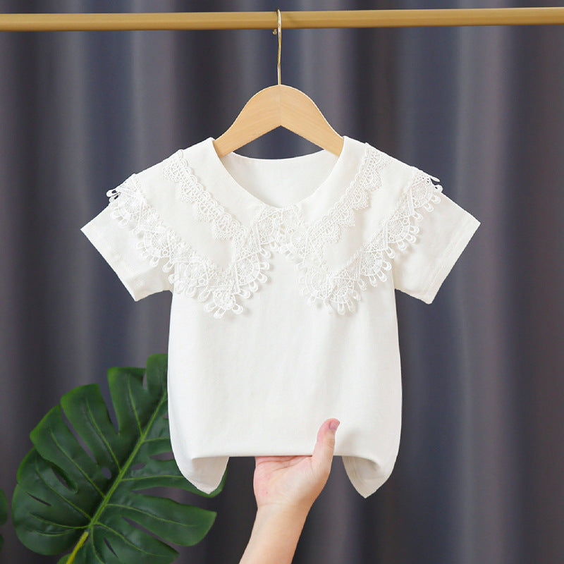 Damen T-Shirt mit Spitzenkragen EB