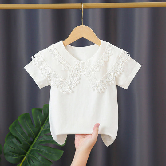Damen T-Shirt mit Spitzenkragen EB