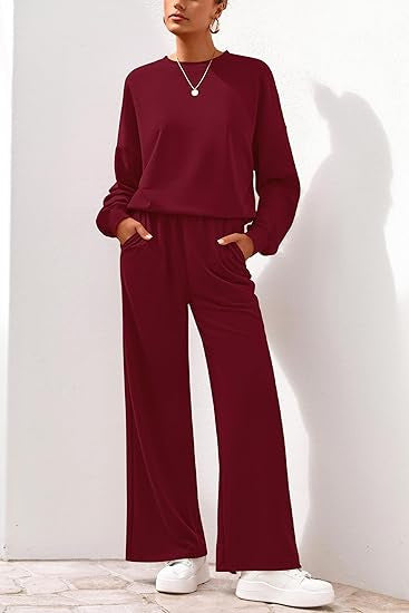 Damen Komfortabler Sweatsuit mit weitem Bein und lässigem Schnitt EB