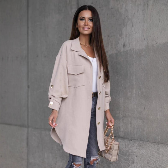 Damen Oversize-Chic Hemdenjacke mit Taschen und Knopfdetails EB