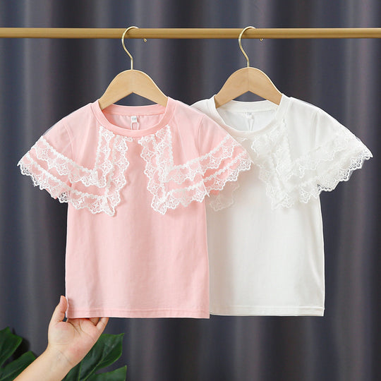 Mädchen T-Shirt mit Spitzenärmeln EB