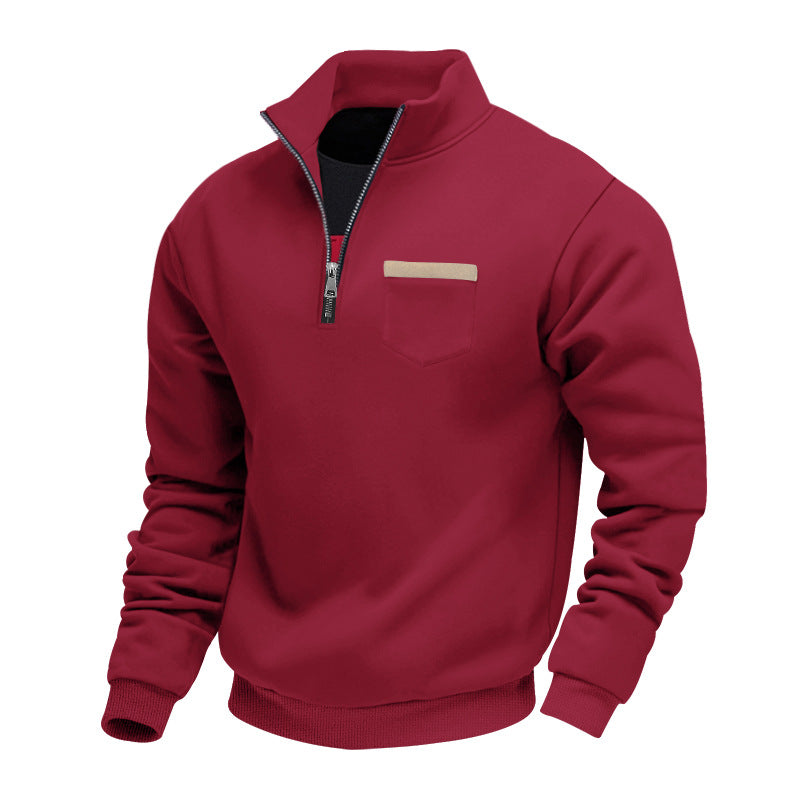Herren nan Sweatshirt mit halbem Reißverschluss Stehkragen und Brusttasche EB