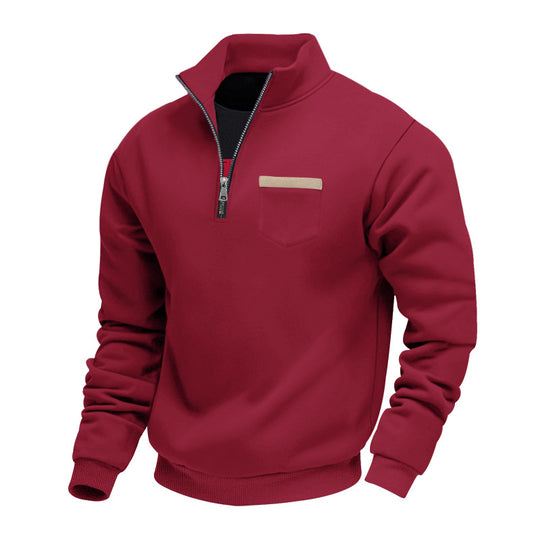 Herren nan Sweatshirt mit halbem Reißverschluss Stehkragen und Brusttasche EB