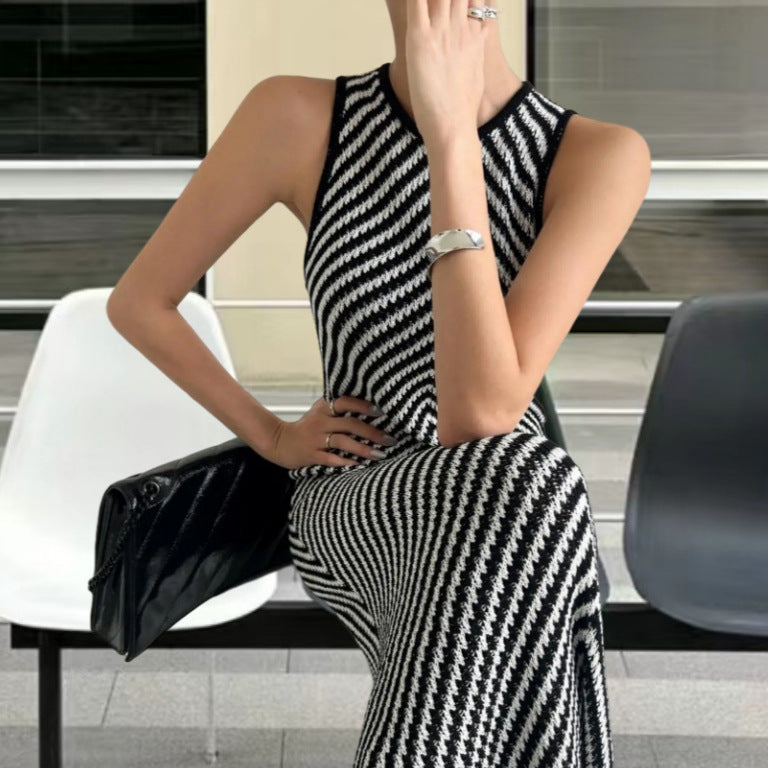 Damen Langarm-Hängerchenkleid mit raffiniertem Zickzack-Muster EB