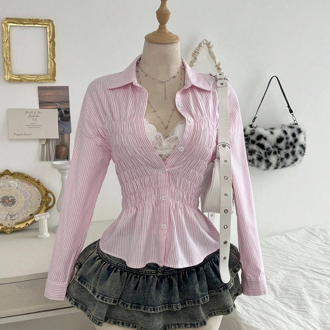 Damen nan taillierte Hemdbluse mit geraffter Brustpartie und Schößchen EB