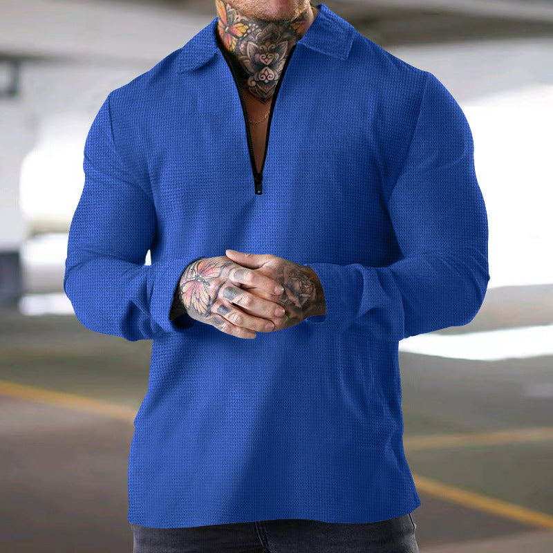 Herren modisches Langarm-Henley-Shirt mit dekorativem Reißverschluss EB