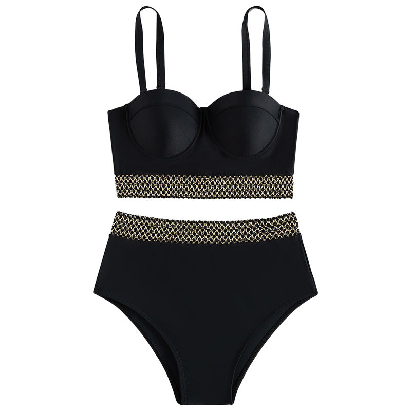Damen Hochtaillierter Bikini mit elegantem Bustier und stylishen Akzenten EB