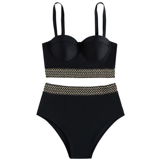Damen Hochtaillierter Bikini mit elegantem Bustier und stylishen Akzenten EB