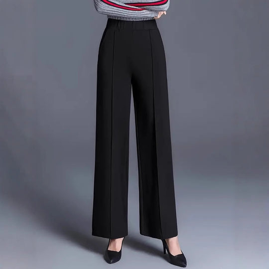Damen Weit geschnittene High-Waist-Hose mit eleganten Bügelfalten EB