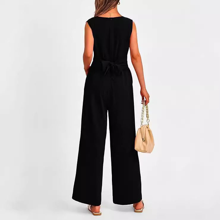 Damen Eleganter Jumpsuit mit taillierter Silhouette und V-Ausschnitt EB
