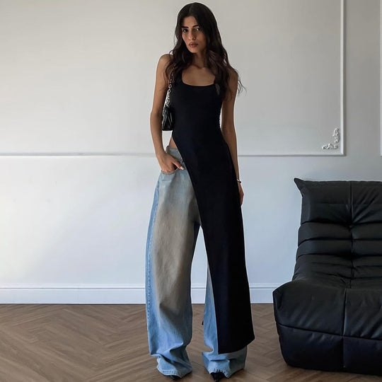 Damen Langarm Maxikleid mit hohem Schlitz EB