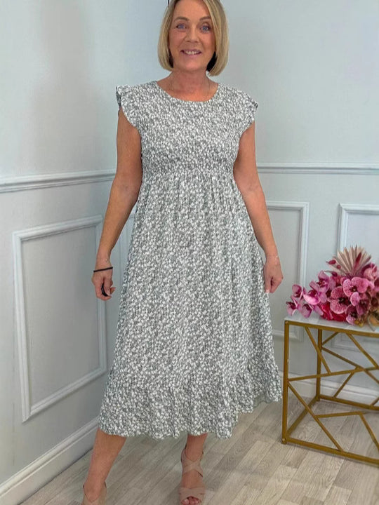 Damen luftiges Maxikleid mit Rüschen und floralem Design EB