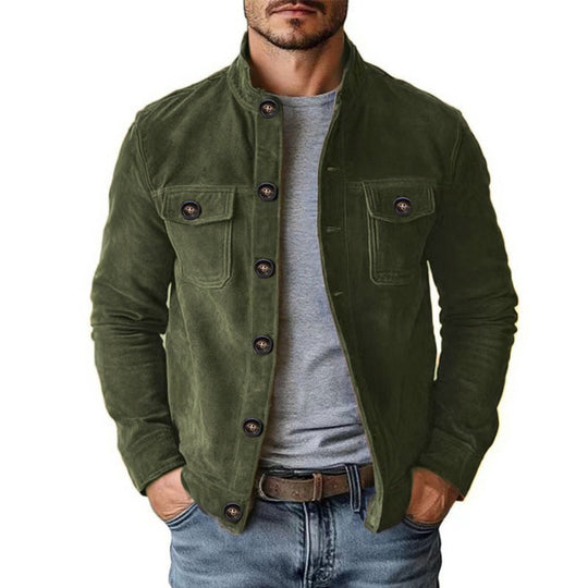 Herren nan robuste Wildlederjacke mit Stehkragen und Knopfverschluss EB