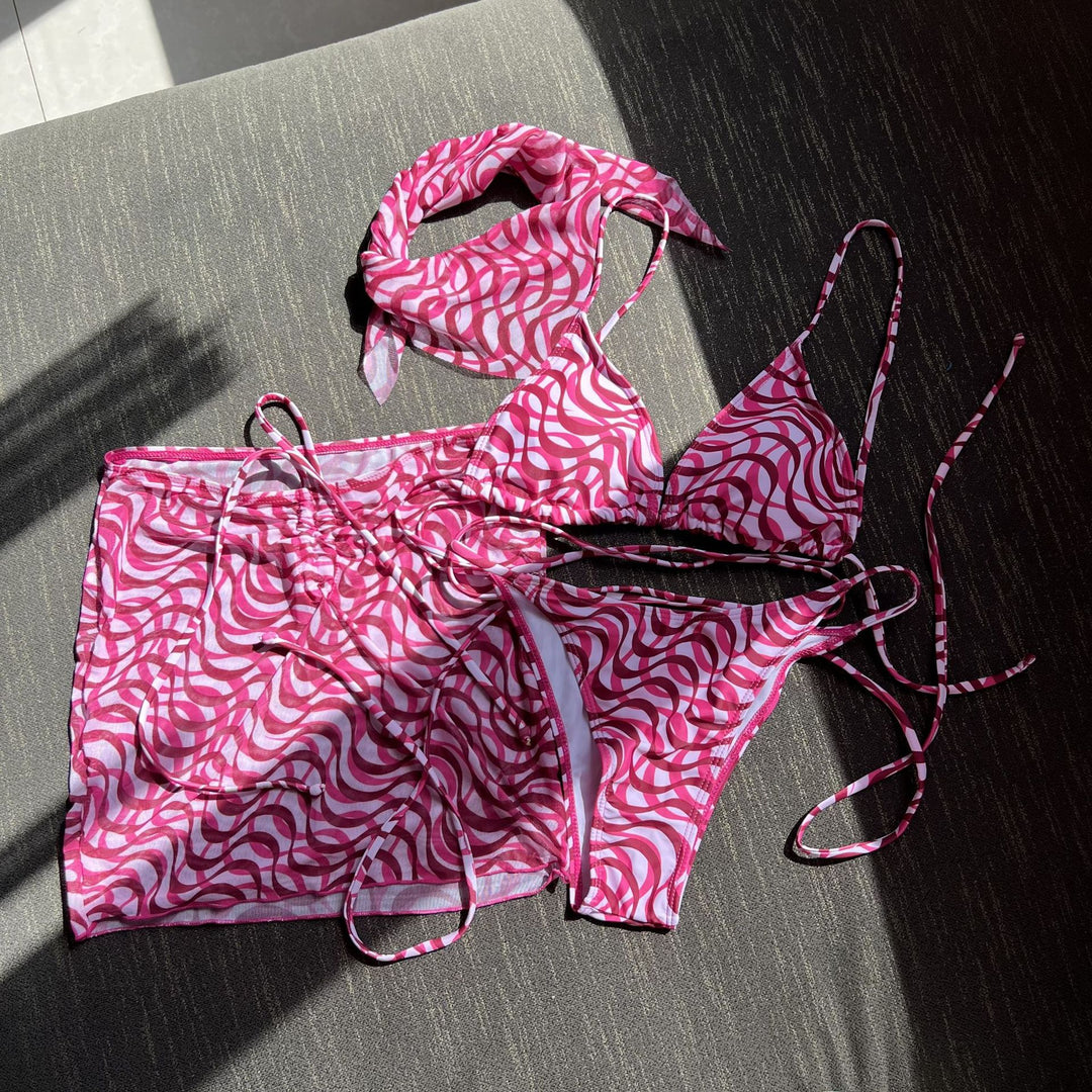 Damen Wickel-Bikini-Set mit floralem Muster und verspieltem Rock EB