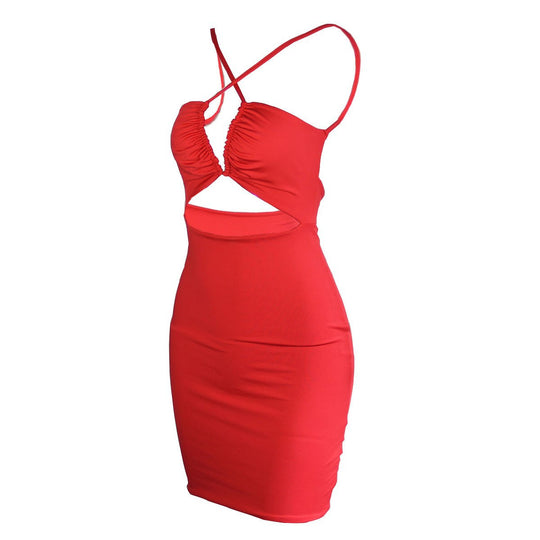 Damen figurbetontes Minikleid mit gekreuzten Spaghettiträgern und kreativem Cut-Out-Design EB